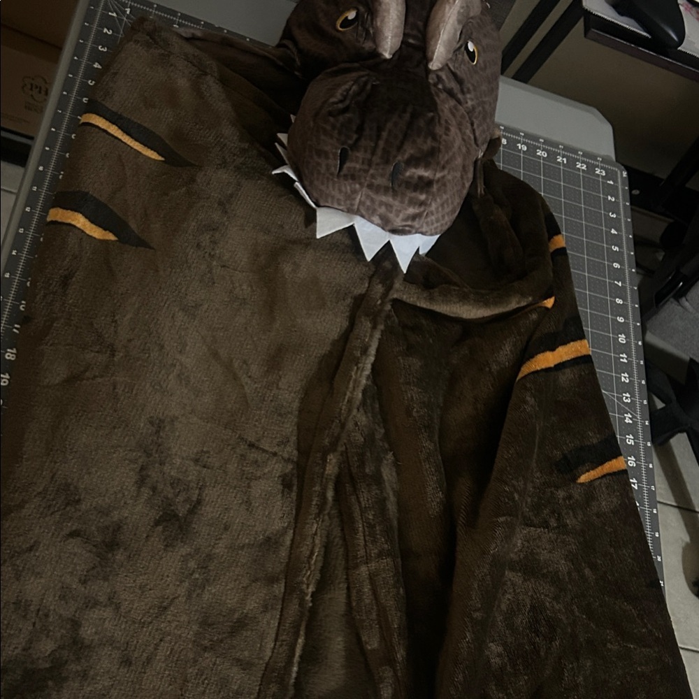 Brown Dinosaur Hooded Blanket